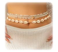 NICENEEDED Summer Beach Coloful Beads Waist Chain, Multi-layered Beaded Belly Chain, Bikini Shell Waist Beads Body Accessories for Women