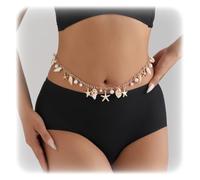 NICENEEDED Summer Waist Chain, Starfish Seashell Waist Bikini Chain for Women, Faux Pearl Sea Animal Belly Chain Body Chains Body Accessories