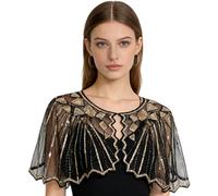 NICENEEDED Vintage 1920s Women's Shawl Wraps, Black Sequin Beaded Flapper Evening Shawls, Semi-sheer Bridal Shawl Bolero for Formal Party Wedding Formal Harlem Night