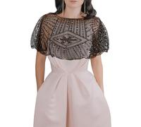 NICENEEDED Vintage Lace Beaded Shawl, Women's 1920s Black Detachable Shawl Wraps, Flapper Shawls Cover up Accessory For Evening Wedding Party