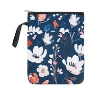 NICENEEDED White Flowers with Zipper and Front Pocket Book Sleeve, Handle Waterproof Fabric Cloth Textbook Cover, Large Reusable Book Protectors for Adults