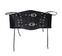 NICENEEDED Women's Wide Corset Belt, Vintage Faux Leather Corset Belt, Sides Lace-up Tied Waist Belt Medieval Renaissance Underbust Wide Elastic Waist Belts for Women