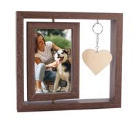 NICENEEDED Wooden Rotating Picture Frame, Double Sided Display Photo Frames with Heart Pendant, Sympathy Dog Bereavement Remembrance Picture Photo Frame for Loss of Pet