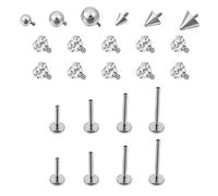 NICENEEEDED 24 PCS Titanium Steel Labret Jewelry, 18G Monroe Threaded Lip Rings Conch Cartilage Helix Earring Stud Bar, Piercing Jewelry for Women Men Labret Studs