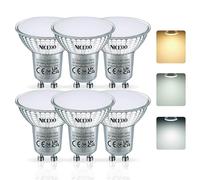 NICEOO GU10 LED Bulbs 6W, Colour Changing Warm White Neutral White Cool White, 3000K/4500K/6400K Adjustable LED Accent Light, Equivalent to 70W Halogen, 520LM, 120°Beam Angle, Non Dimmable, 6 Pack