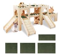 NICERINC PET Extra Large Wooden Rabbit Castle Hideaway Tunnel and Bed Small Animal Hideaway Hut Solid Safe Construction Play Hideaway Hut for Rabbit Guinea Pig Chinchilla