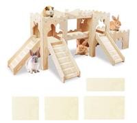 NICERINC PET Extra Large Wooden Rabbit Castle Hideaway Tunnel and Bed Small Animal Hideaway Hut Solid Safe Construction Play Hideaway Hut for Rabbit Guinea Pig Chinchilla