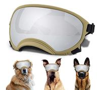 NICERINC PET Large Dog Sunglasses with Adjustable Strap UV Protection, Windproof, Suitable for Medium-Large Dogs, Black, KhakiSilver, Size L