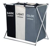 Nicesail 3 Section Laundry Basket Printed Dark Light Color, Foldable Hamper/Sorter with Waterproof Oxford Bags and Aluminum Frame, Washing Clothes Storage for Home, Dormitary Multicolored