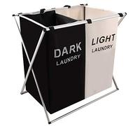 Nicesail Laundry Basket 2 Section Hamper Washing Storage Basket Bag, Folding Hamper Waterproof & Aluminum X-Frame, Cloth Organizer Durable Laundry Basket for Bathroom Home with Carrying Handle