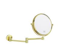 Nicesail Wall Mounted Makeup Mirror Bright Gold Magnifying Mirror 5x/1x | Long Arm,Extendable Mirror,Minimalist & Elegant,Sturdy and Solid,Shaving Mirror,Double Sided Mirror,Bathrooms,Hotel,Ø 20cm