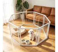 NiceTCU 24" H Acrylic Dog Playpen Indoor, Metal Frame Clear Dog Playpen with Door - 8 Panels, Easy Assemble Pet Fence, DIY Foldable Pet Pen for Ducks Puppy Rabbit Small & Medium Pets- 8Pcs White