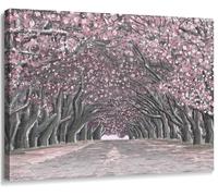 Nicetop Pink Wall Art-Abstract Floral Trees Artwork Canvas Print Romantic Cherry Blossom Nature Forest Path Archway Landscape Picture Decor for Bedroom Girls Room Bathroom, 16x12 Inch