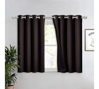 NICETOWN 100% Blackout Curtain 45 inches Length, 2 Thick Layers Completely Blackout Window Treatment Thermal Insulated Lined Drape for Basement Window (Brown, 1 Piece, 52 inches Width Each Panel)