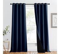 NICETOWN 100% Blackout Curtain Set, Thermal Insulated & Energy Efficiency Window Draperies for Guest Room, Full Shading Panel for Shift Worker and Light Sleepers, Navy Blue, 46W x 90L, 1 PC