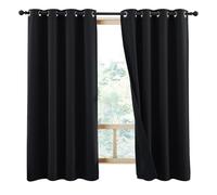 NICETOWN 100% Blackout Curtains 54 inches Length, 2 Thick Layers Completely Blackout Window Treatment Thermal Insulated Lined Drapes for Basement Window (Jet Black, 1 Pair, 52 inches Width Each Panel)