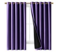 NICETOWN 100% Blackout Curtains with Black Liners, Thermal Insulated Full Blackout 2-Layer Lined Drapes, Energy Efficiency Window Draperies for Bedroom (Lilac Purple, 2 Panels, 70-inch W by 63-inch L)