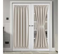 NICETOWN Blackout Curtain Panel for Front Door Kitchen Faux Linen Window Curtains Thermal Insulated Rod Pocket Drapes for Glass Door with Tieback W54 x L72, Angora, 1 Panel