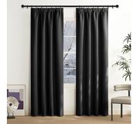 NICETOWN Blackout Curtains, Black Curtains, 200 cm Long, Opaque Curtain, Ruffle Tape, Living Room, Blackout Curtain Rail, Thermal Curtain, Heat Protection, Set of 2, 200 x 140 cm (H x W)
