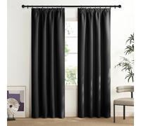 NICETOWN Blackout Curtains, Black Curtains, 200 cm Long, Opaque Curtain, Ruffle Tape, Living Room, Blackout Curtain Rail, Thermal Curtain, Heat Protection, Set of 2, 200 x 140 cm (H x W)