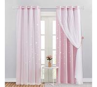 NICETOWN Blackout Curtains for Bedroom - Stars Cut Out Curtains for Kids Nursery Girls Living Room Thermal Curtains Drapery with Eyelet for Windows, 2 Panels, W52 x L84 Inch (132x213 cm), Pink