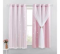 NICETOWN Blackout Curtains for Bedroom - Stars Cut Out Curtains for Kids Nursery Girls Living Room Thermal Curtains Drapery with Eyelet for Windows, 2 Panels, W52 x L54 Inch (132x137 cm), Pink
