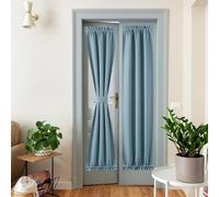 NICETOWN Blackout Door Curtain Solid French Door Cover, Farmhouse Room Darkening Thermal Insulated Faxu Linen Window Curtain Drape for Windows, 1 Panel, W25 x L72 inch, Mist Blue