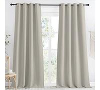 NICETOWN Blackout Natural Curtain for Living Room, 1 Panel, W55 x L96, Thermal Insulated Solid Grommet Sound Reducing Energy Saving Window Drape for Bedroom/Dining Room