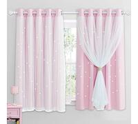 NICETOWN Blackout Pink Curtains for Bedroom - Stars Cut Out Thermal Curtains for Kids Nursery Girls Living Room Panels with Eyelet for Windows, 2 Panels, W90 x L54 Inch (228x137 cm), Pink