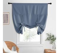 NICETOWN Blackout Room Darkening Curtain Balloon Valance Drape for Kitchen Window, Farmhouse Rod Pocket Curtain Panel for Bathroom Living Room, 52" Wide by 63" Long, Stone Blue, 1 Panel