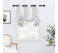 NICETOWN Blackout Tie Up Curtain for Kitchen, Adjustable Window Shade Blind for Bathroom, Grommet Curtain Panel, 34" Wide by 45" Long, Greyish White