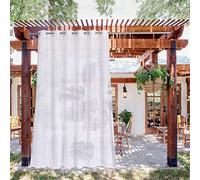 NICETOWN Exterior Waterproof Curtain for Patio, Voile Sheer Breathable Texture Rustproof Steel Grommet Outdoor Indoor Living Divider for Porch/Yard/Sliding Glass Door, W84 x L95, 1 Panel, White