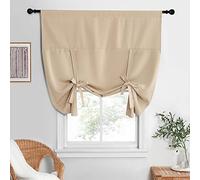 NICETOWN Farmhouse Tie Up Shade - Window Valance for Kitchen Balloon Curtain Rod Pocket Drapery for Home Decor Adjustable Valance, 52W x 63L in, Biscotti Beige, 1 Panel