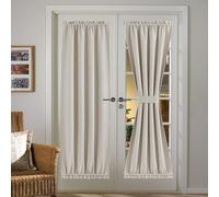 NICETOWN Faux Linen Blackout Curtain Panel for French Door Patio Window Curtains Thermal Insulated Rod Pocket Drapes for Living Room Glass Door with Tieback W36 x L72, Angora, 1 Panel