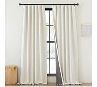 NICETOWN Faux Linen Thermal 100% Blackout Curtains for Living Room 96 inches Long, Rod Pocket/Back Tab/Hook Belt Room Darkening Noise Canceling Window Drapes for Bedroom, Natural, W50 x L96, 1 Panel