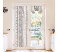 NICETOWN Glass Door Curtains Linen Blended, Farmhouse French Door Blinds Boho Print Privacy Window Treatment Covering for Patio Front Tieback Include, W26 x L72 inch, Greyish White, 1 Panel