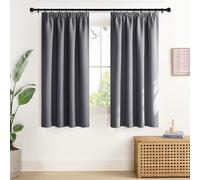 NICETOWN Grey Blackout Curtains, Short Window Curtains with Ruffle Tape, Thermal Curtain, Opaque, Set of 2, 160 x 140 cm (H x W), Bedroom Thermal Curtains for Rail System