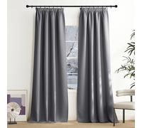 NICETOWN Grey Curtains 240 cm Long Thermal Curtain Heat Protection Ruffle Tape Opaque Curtains Living Room 240 x 140 cm (H x W) Blackout Curtains for Living Room