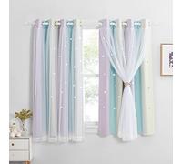 NICETOWN Kids Blackout Curtain - Star Cut Out Thermal with Net Sheer Eyelet Top, Colorful Baby Curtains, W52 x L54 Inch (132x137 cm), 1 Pair, Purple Blue Yellow