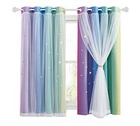 NICETOWN Kids Blackout Curtains - Stars Cut Out Thermal Curtains for Nursery Girls Boys Bedroom Living Room Rainbow Drapes with Eyelet, 2 Panels W52 x L63 Inch (132x160 cm), Purple Blue Green Yellow