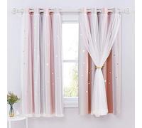 NICETOWN Kids Blackout Curtains Voile - Eyelet Top Thermal Insulated Curtains Light Blocking Filter Window Star Curtain for Kids Girls Nursery Bedroom, Grey Pink, 2 Panels, W46 x L54 Inch (117x137 cm)