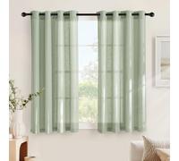 NICETOWN Linen Curtains for Small Windows, Semi-Transparent Curtains with Eyelets, Set of 2, H 160 x W 140 cm, Grey Green, Linen Curtains for Bedroom, Short Curtains, Kitchen, Linen Look Curtain, Boho