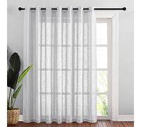 NICETOWN Linen Sheer Curtains Extra Wide for Patio, Grommet Top Semi Voile Drape Sheer Panel for Living Room/Sliding Glass Door, Silver Grey, W100 by L84 inches, 1 Panel