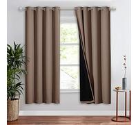 NICETOWN Living Room Completely Shaded Drapery, Privacy Protection & Noise Reducing Ring Top Drapes, Black Lined Insulated Window Treatment Curtain Panel (Cappuccino, 1 Piece, W52 x L72)
