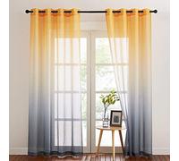 NICETOWN Living Room Curtains Semi-Transparent - Colour Gradient Voile Curtain with Eyelets Voile Curtains for Bedroom/Children's Room Decorative Scarves, 2 Pieces H 220 x W 140 cm, Gleb + Grey