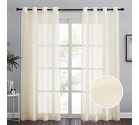 NICETOWN Living Room Sheer Curtains Voile Textured, Grommet Top Vertical Drapes Crushed Sheer Panels Crinkled Window Treatment Causal Style for Villa/Cottage (Yellow Beige, One Pair, W52 x L84)