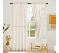 NICETOWN Natural Linen Curtain 80 Inches Long with Drawstring Tieback, Privacy Window Curtains Panel for Fron Back Door, French Door Shade for Living Room Bedroom, W55 x L80 Inch, 1 Panel