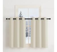 NICETOWN Net Curtains, Short Curtain, Beige Opaque Blackout Curtains with Eyelets, Kitchen Curtains, Window Curtains, Modern Thermal Curtains, Living Room, Eyelet Curtain, Set of 2, Light Beige, H 90