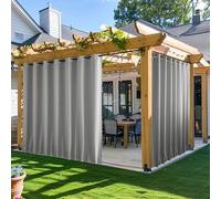 NICETOWN Outdoor Curtains for Patio Waterproof 2 Panels, W100 x L84 Windproof Grommet & Back Tab on Top & Bottom Thermal Insulated Sun Blocking Drapes with Rope for Deck, Silver Grey