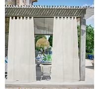 NICETOWN Outdoor Sheer Curtain for Patio Waterproof, Tab Top Indoor Outdoor Airy Sheer Voile Drape Curtain for Pergola/Arbor with Rope Tieback (1 Piece, W54 x L96, Beige)